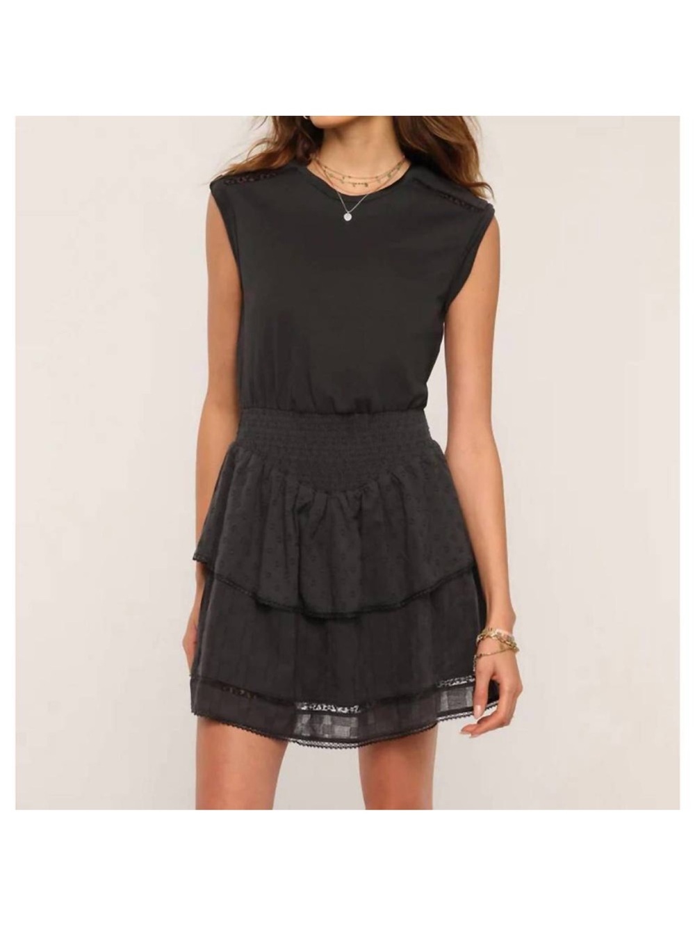 ❤️Heartloom Talia Mini Dress Black Smocked Waist Tiered Ruffle Lace Dress Small